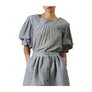 NEW THIERRY COLSON scarlett blouse in blue grey